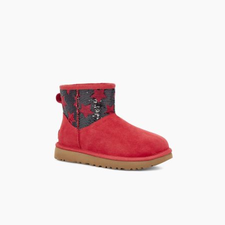 UGG Classic Mini Sequin Stars Red Boots for Women (IVUS58096)